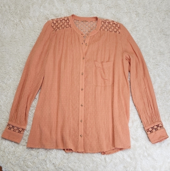 Free People OB495809 The Best Blouse Long Sleeve Button-down Top In Peach - Picture 4 of 11
